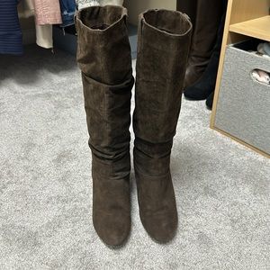 Brown suede wedge boots